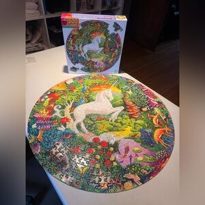 EEBOO Round Unicorn Garden Puzzle - Colorful Fantasy Scene